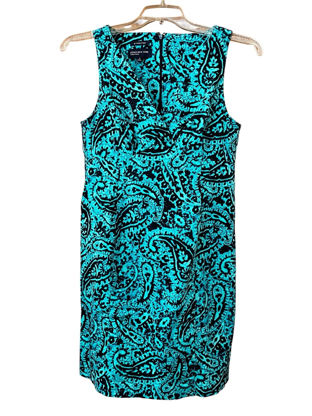 Jones New York Teal and Black Paisley V-Neck Midi Dress Size 12 - Picture 2 of 10